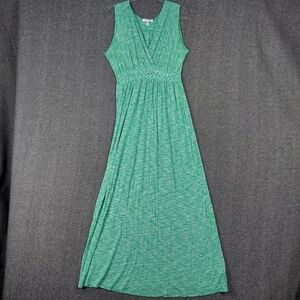 SPENSE WOMENS GREEN YELLOW SLEEVELESS VNECK BRAIDED EMPIRE WAIST MAXI DRESS SZ M